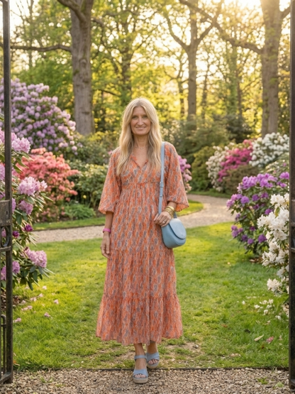 Amara | Robe Midi à Motif Géométrique avec Décolleté en V