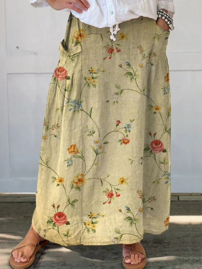 Mella™ | Jupe Rétro Élégante à Fleurs, Taille Élastique et Poches