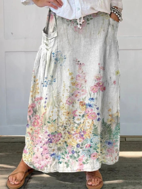 Mella™ | Jupe Rétro Élégante à Fleurs, Taille Élastique et Poches