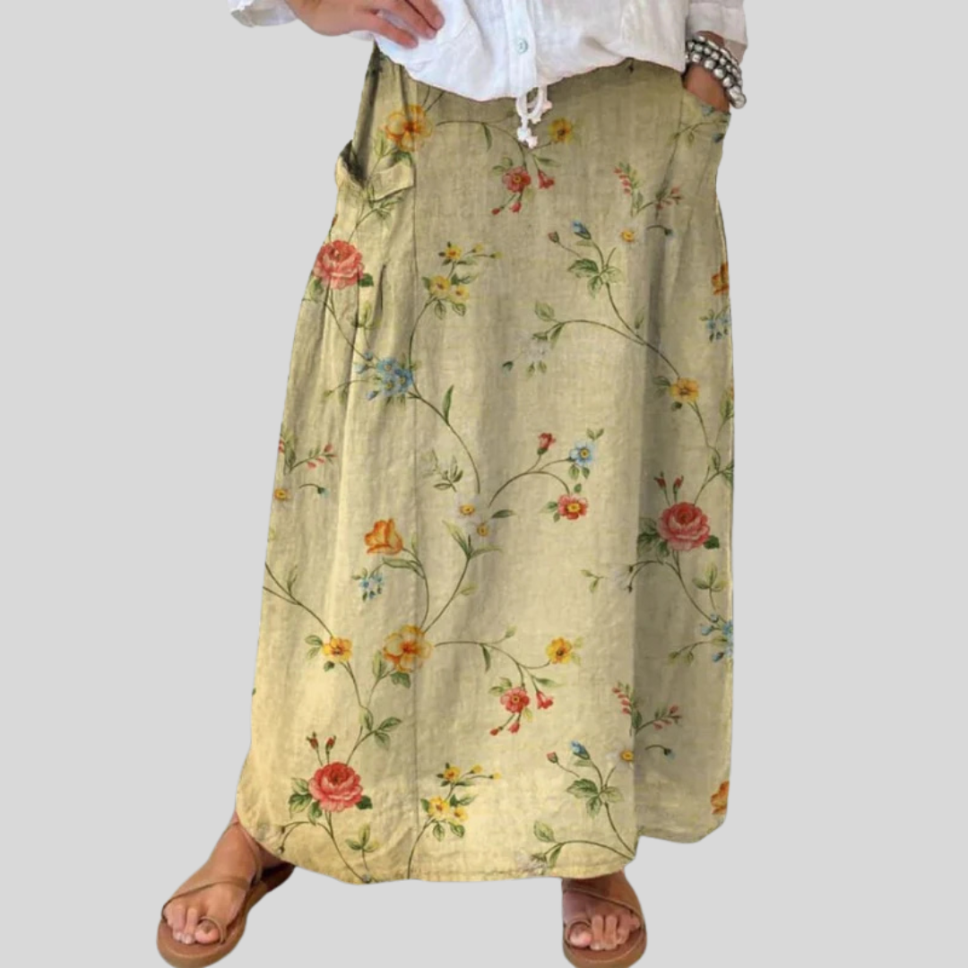 Mella™ | Jupe Rétro Élégante à Fleurs, Taille Élastique et Poches
