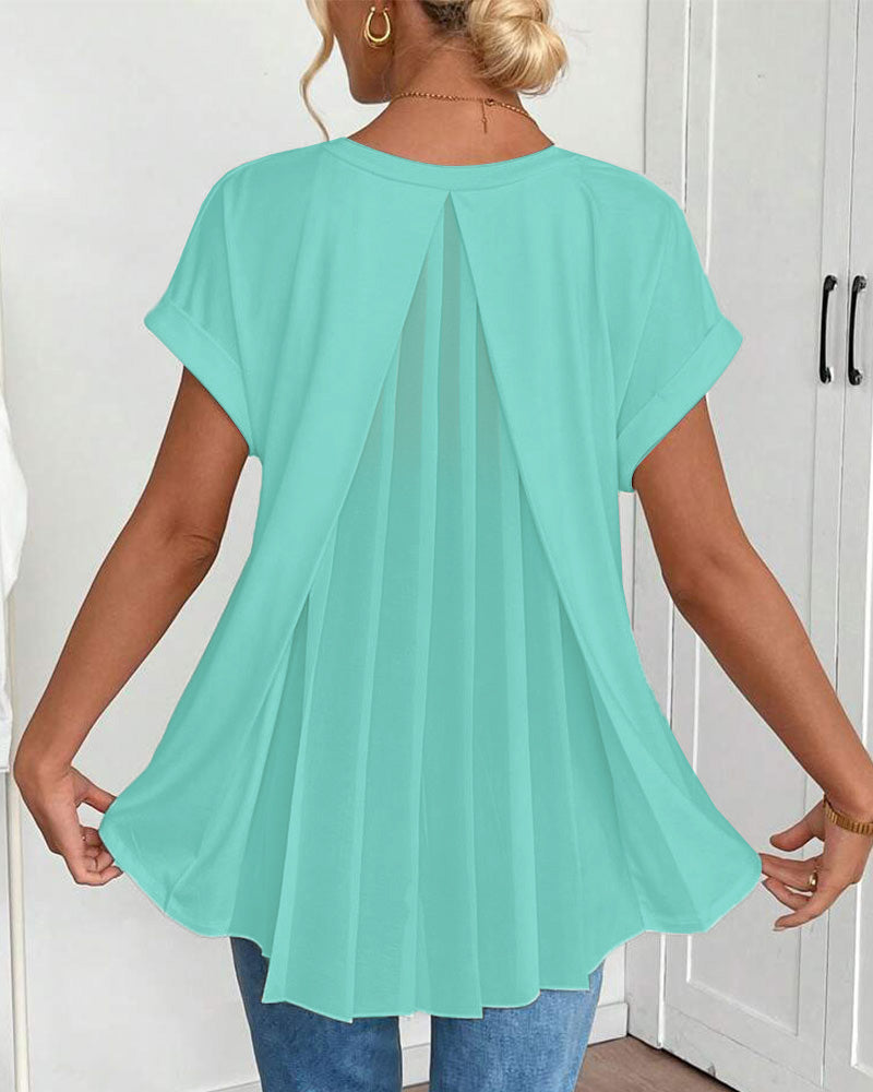 T-shirt manches courtes uni patchwork