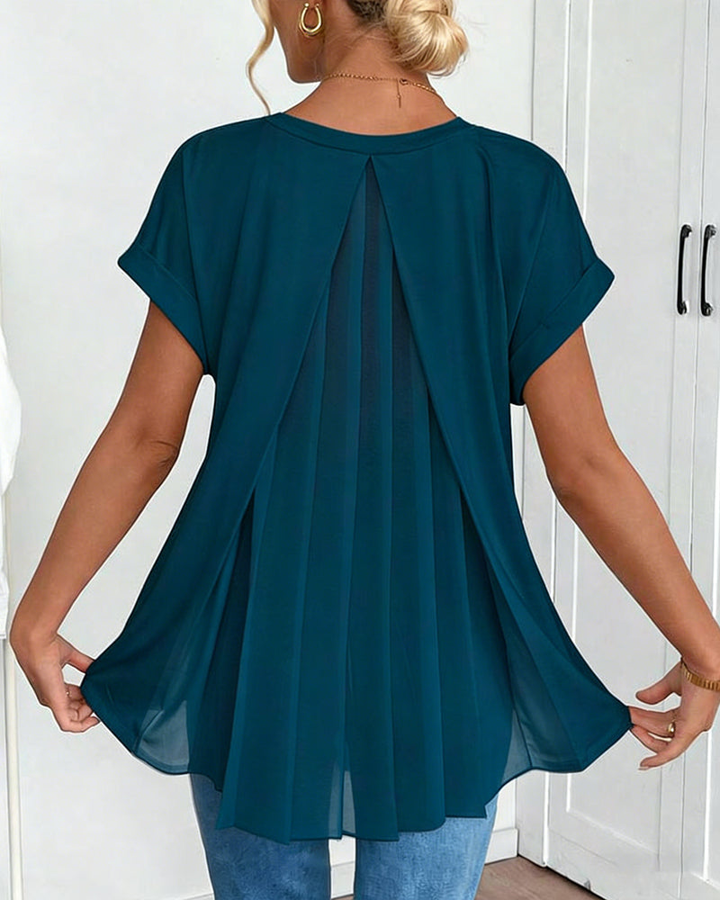 T-shirt manches courtes uni patchwork