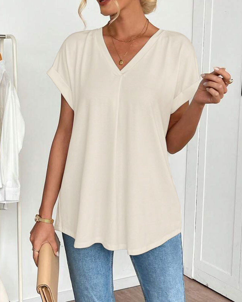 T-shirt manches courtes uni patchwork
