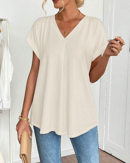 T-shirt manches courtes uni patchwork