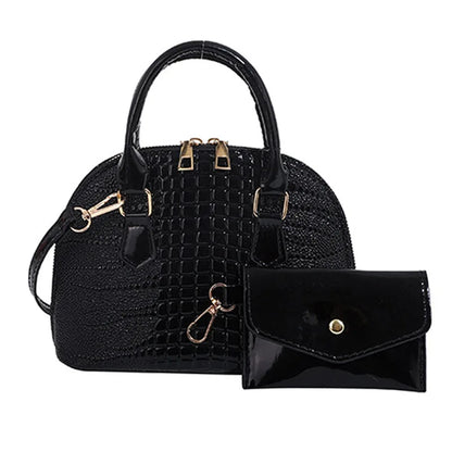 Sac Shell en Cuir Véritable à Motif Crocodile Polyvalent