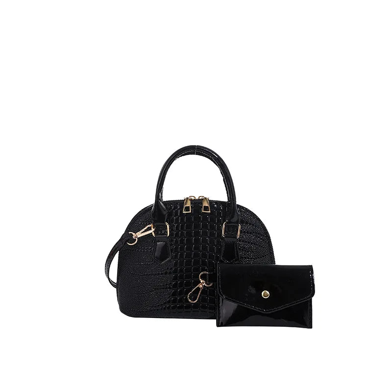 Sac Shell en Cuir Véritable à Motif Crocodile Polyvalent