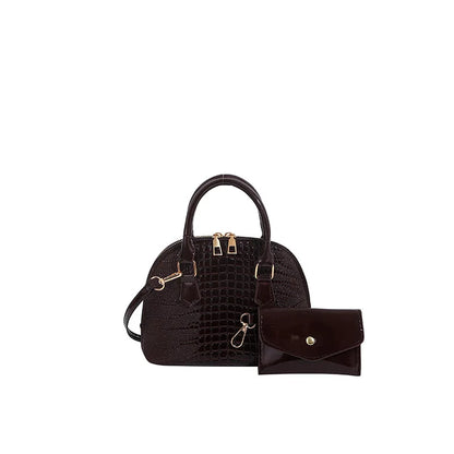 Sac Shell en Cuir Véritable à Motif Crocodile Polyvalent