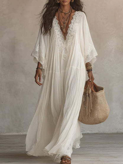 Celeste | Robe longue en chiffon ivoire et dentelle