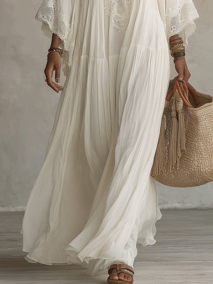 Celeste | Robe longue en chiffon ivoire et dentelle
