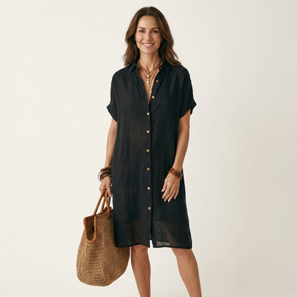 Nidalie | Midi Shirt Dress with Rolled Sleeves