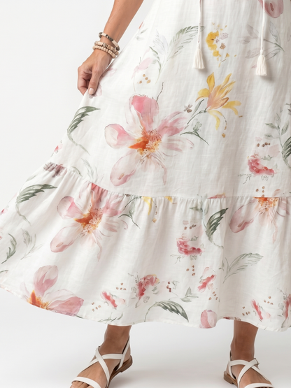 Noa | Robe Midi Florale Douce à Volants et Franges