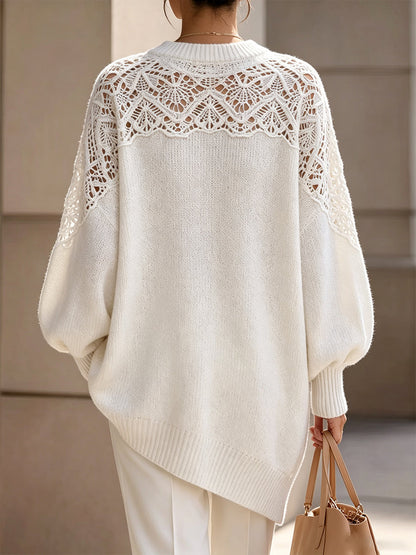 Pull Tricoté Oversize avec Yoke en Crochet Élégant