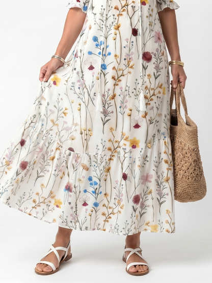 Sylvie | Robe Midi à Motif Botanique avec Franges