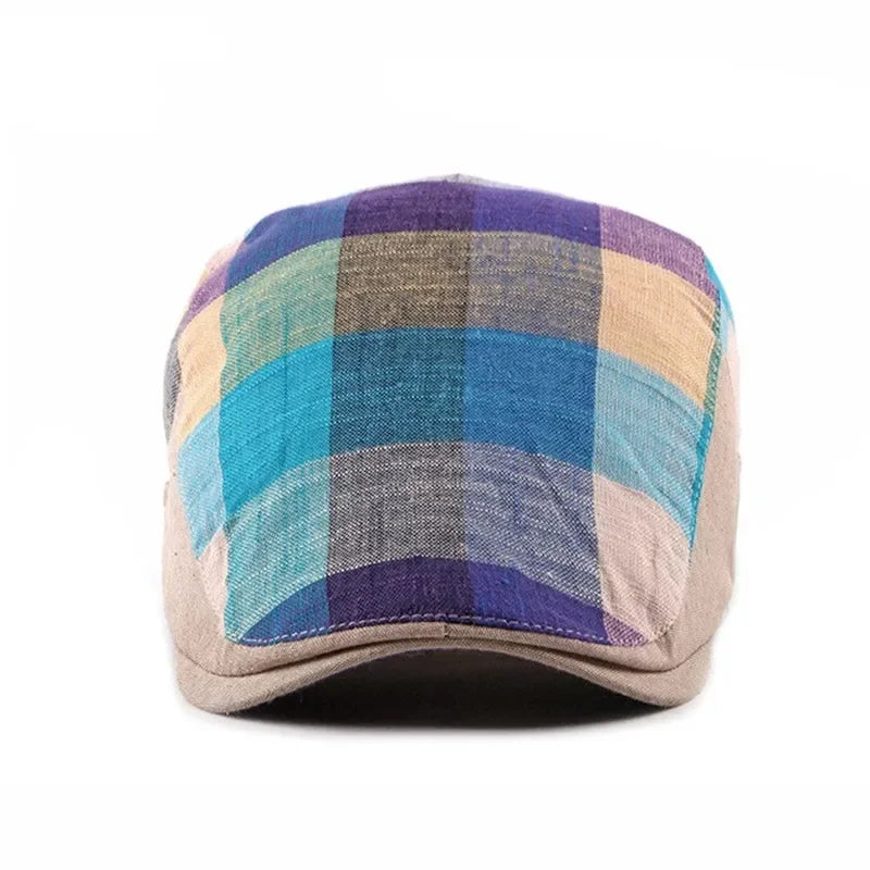 Casquette d’été Bloom™ à motif carreaux multicolores bleu, violet et beige, vue arrière