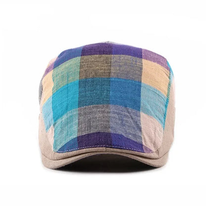 Casquette d’été Bloom™ à motif carreaux multicolores bleu, violet et beige, vue arrière