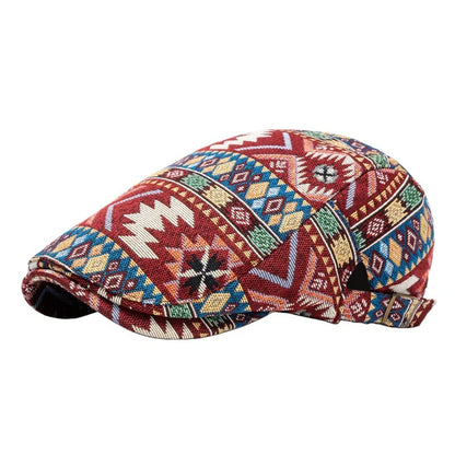 Casquette rétro Bloom™ rouge à motifs tribaux multicolores, visière courbée