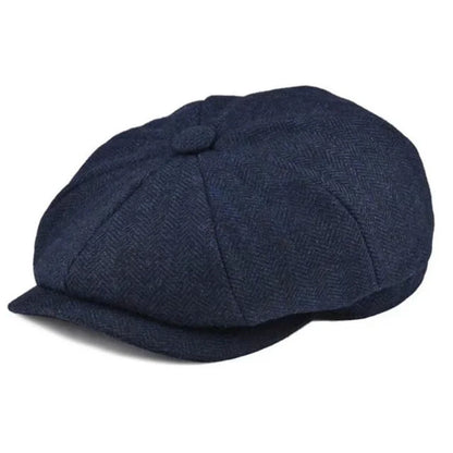 Bonnet d’hiver Bloom™ bleu nuit en tissu texturé, calotte style gavroche, bouton.