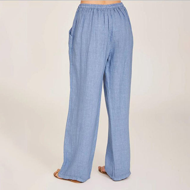 Pantalon ample bleu clair, taille élastique et cordon de serrage