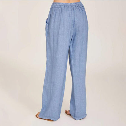 Pantalon ample bleu clair, taille élastique et cordon de serrage
