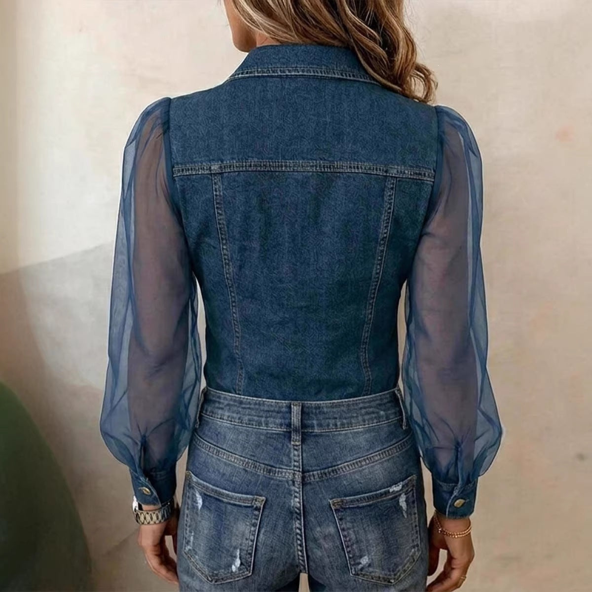 Élodie | Blouse Élégante à Effet Denim