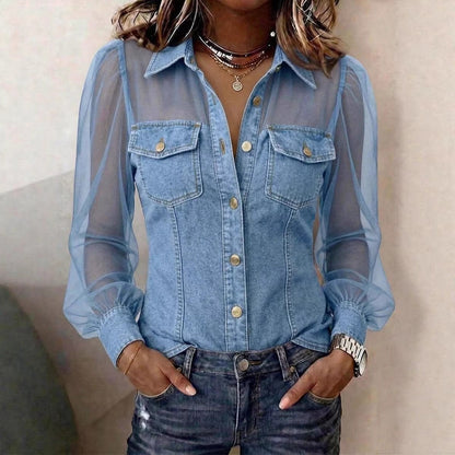 Élodie | Blouse Élégante à Effet Denim