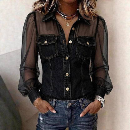 Élodie | Blouse Élégante à Effet Denim