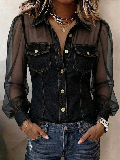 Élodie | Blouse Élégante à Effet Denim
