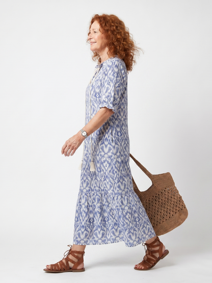 Ottoline | Robe Midi Imprimée avec Nœud Frangé