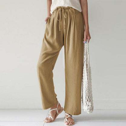 Pantalon ample décontracté kaki avec cordon à la taille, jambe droite