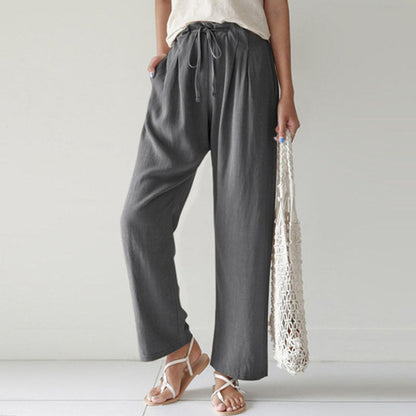 Pantalon ample décontracté gris foncé avec cordon à la taille, jambe droite
