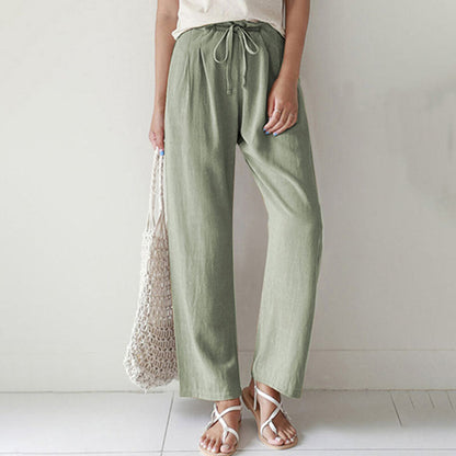 Pantalon ample décontracté vert avec cordon à la taille, jambe droite