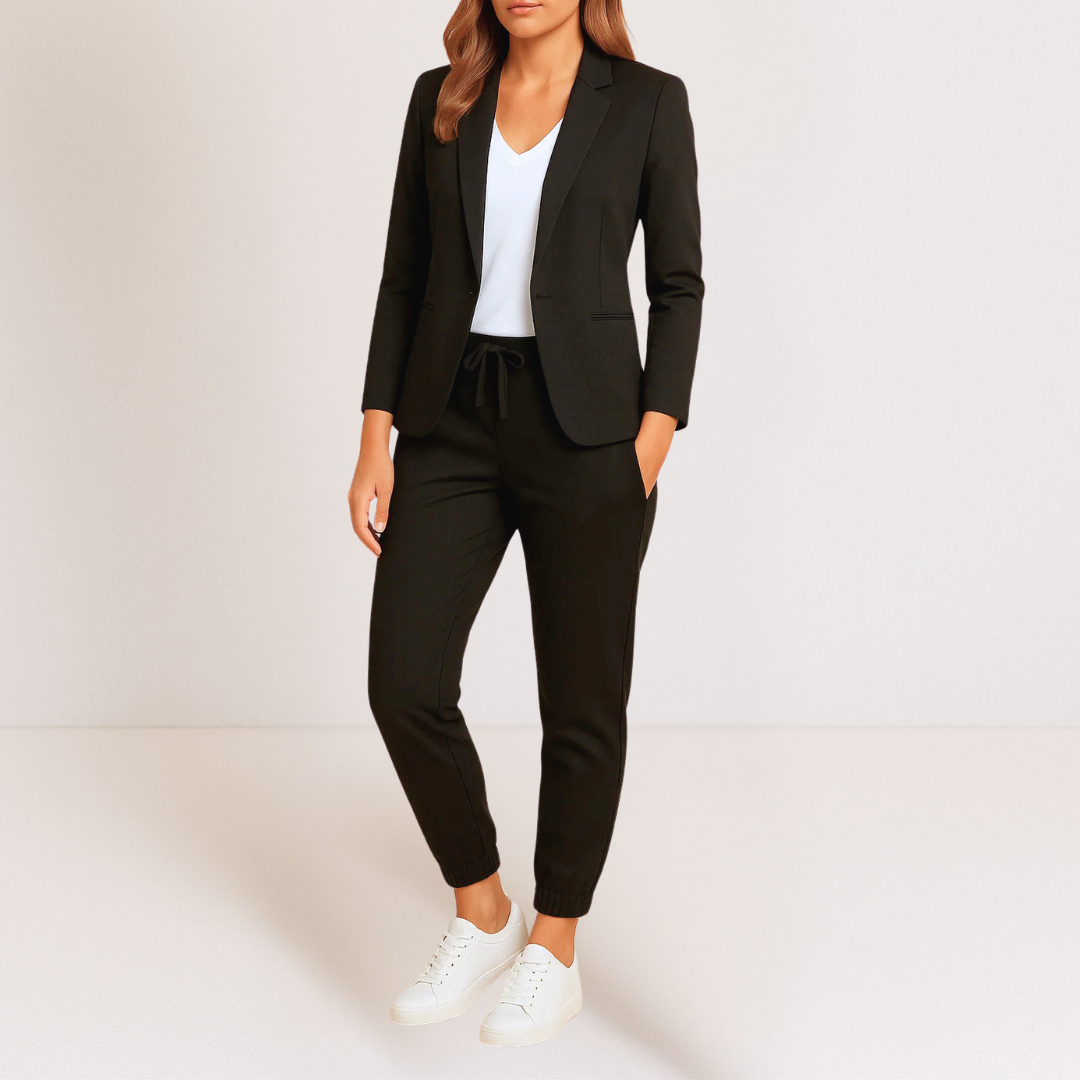 Ensemble veste blazer et pantalon de jogging noir, cordon de serrage à la taille