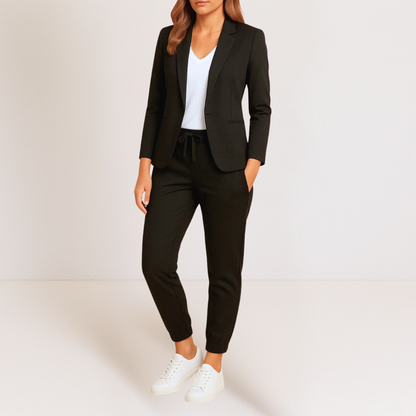 Ensemble veste blazer et pantalon de jogging noir, cordon de serrage à la taille
