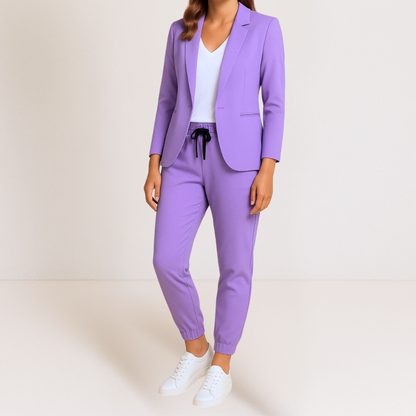 Ensemble veste blazer et pantalon de jogging violet, cordon de serrage à la taille