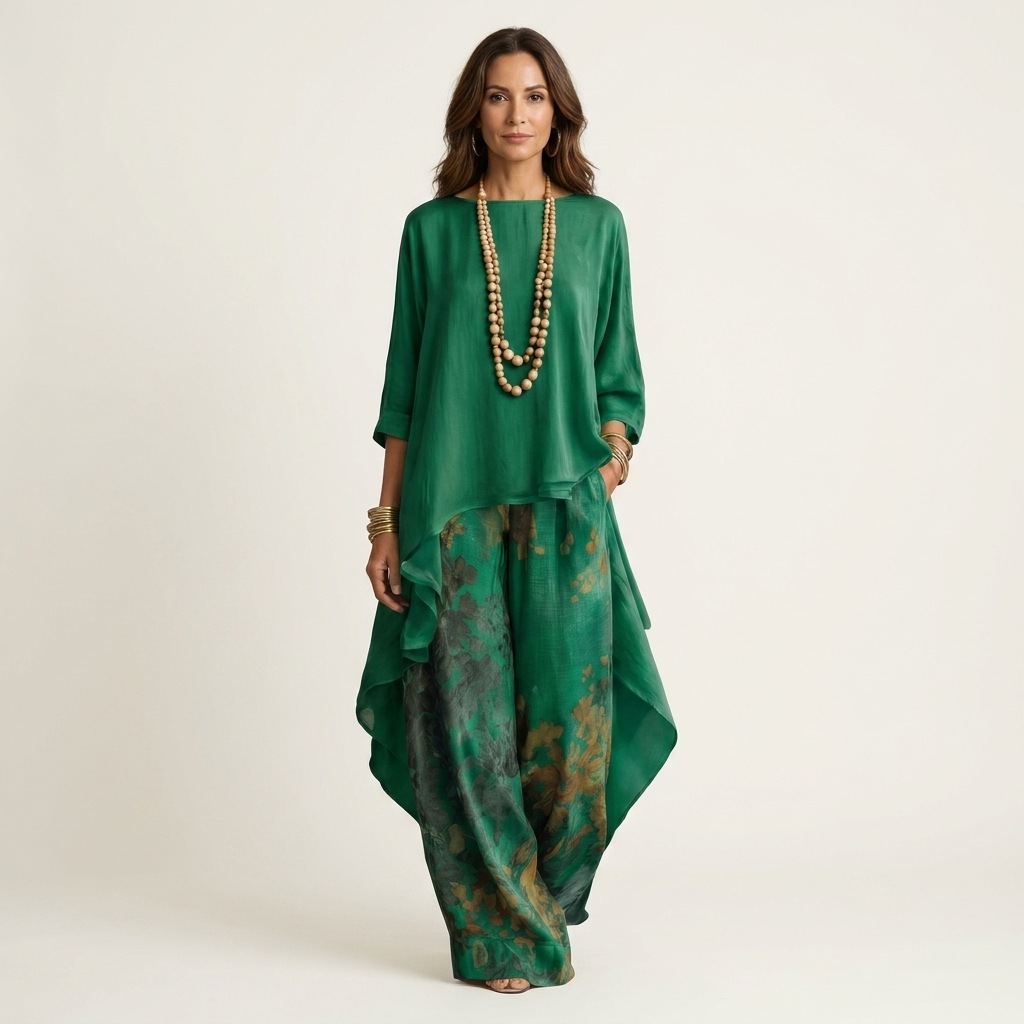 Cariola | Ensemble deux pièces en coton et soie avec tunique asymétrique