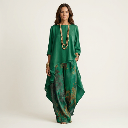 Cariola | Ensemble deux pièces en coton et soie avec tunique asymétrique