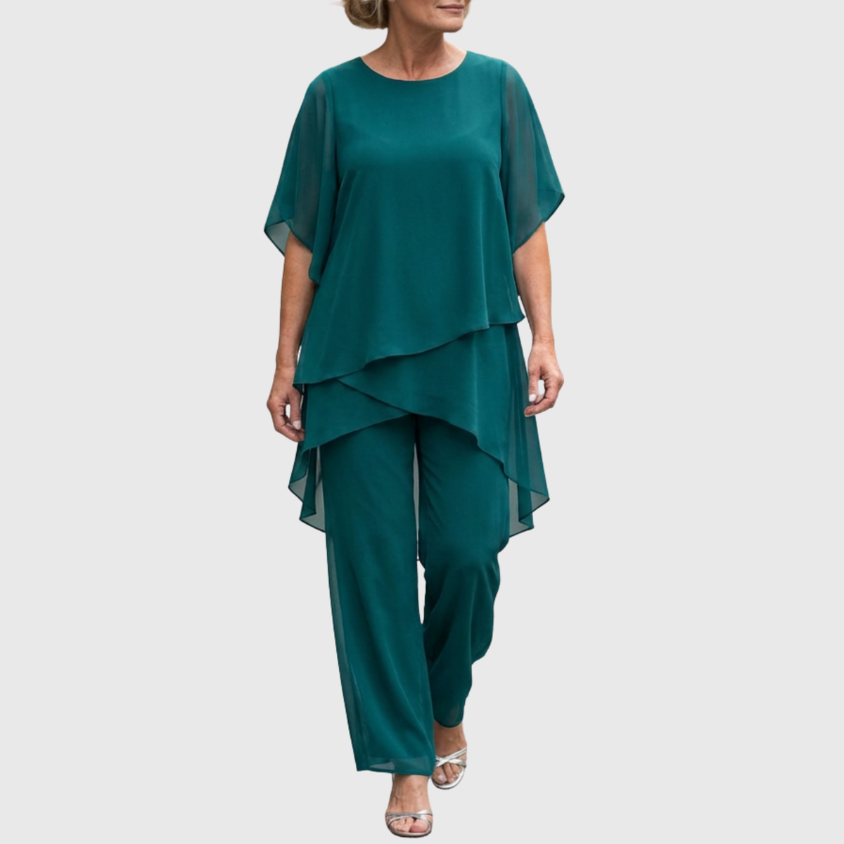 Ensemble palazzo turquoise : haut ample superposé et pantalon fluide à jambe large