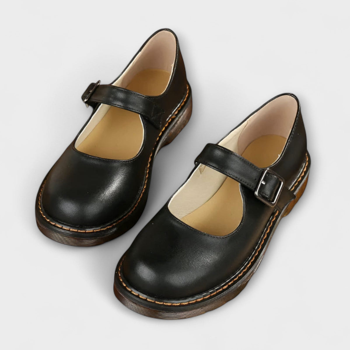 Chaussures bébé à semelle épaisse noires, bride avec boucle, style mary jane