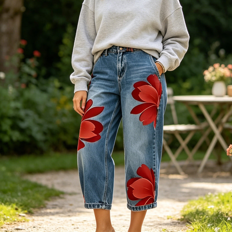 Capucine | Jean large à imprimé floral