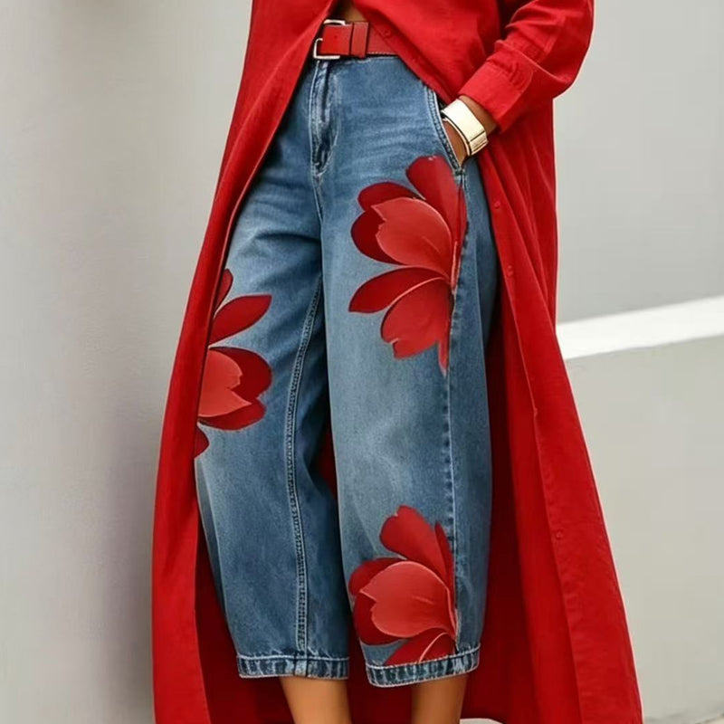 Capucine | Jean large à imprimé floral