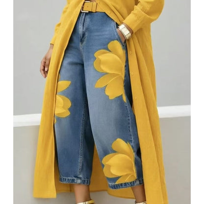 Capucine | Jean large à imprimé floral