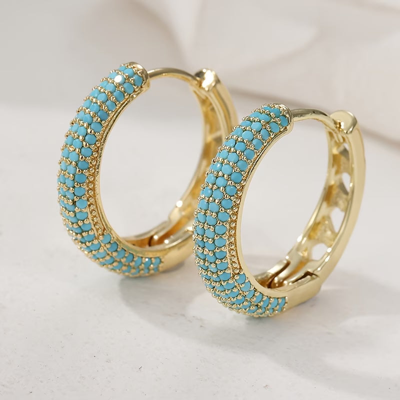 Créoles dorées larges à perles turquoise