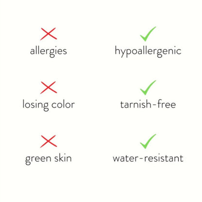 Pictogrammes d’entretien: hypoallergénique, sans ternissement, résistant à l’eau