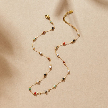 Collier fin doré en perles multicolores, chaîne ajustable