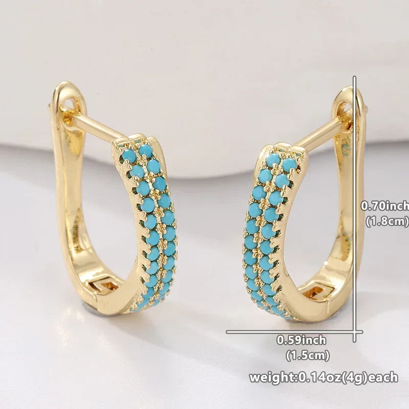 Créoles turquoise et or, forme créole avec pierres en ligne