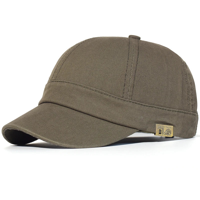 Casquette en coton vert kaki pour homme, visière courbée, écusson logo sur le côté