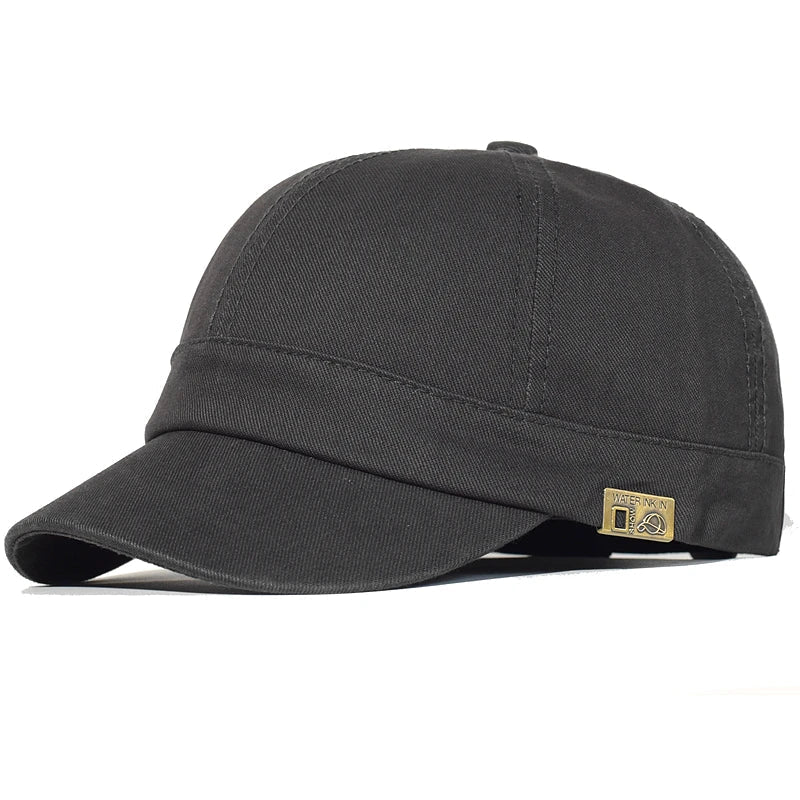 Casquette en coton gris foncé pour homme, visière courbée, écusson logo sur le côté