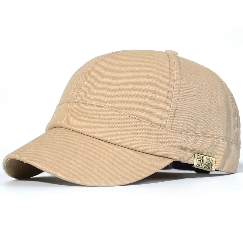 Casquette en coton kaki clair pour homme, visière courbée, écusson logo sur le côté