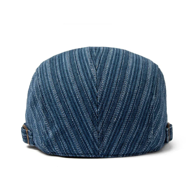 Casquette homme en denim bleu, face arrière arrondie avec coutures
