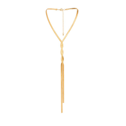 Collier chaîne torsadée dorée, pendentif long droit et chaînette au col